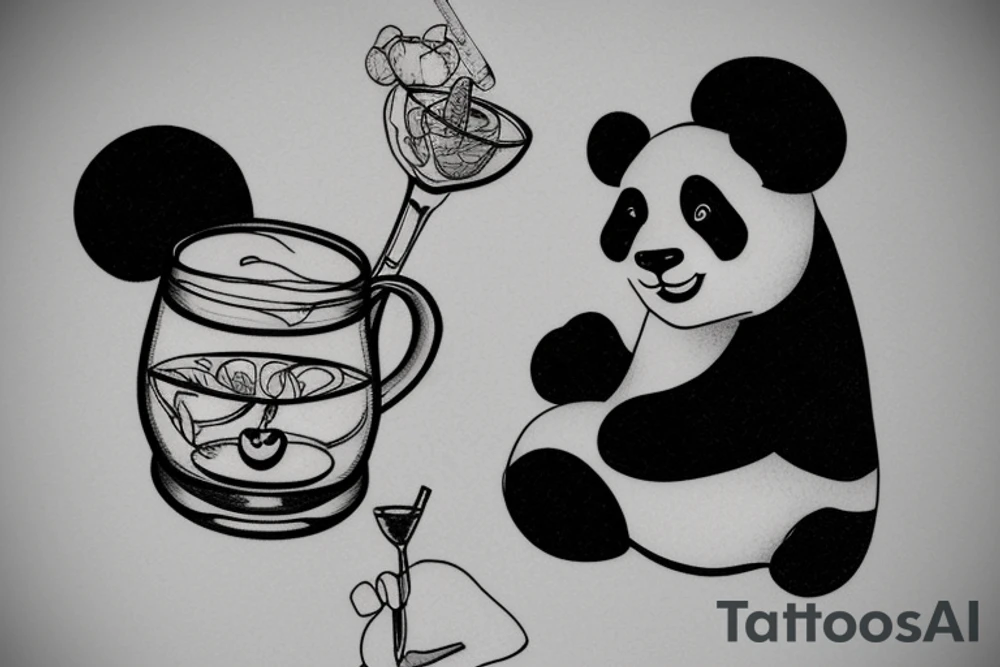 Panda drinking apple juice tattoo idea