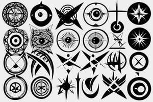 Minimalist geometric design. Vector set of sacred symbols arrows, moon, sun, eye and compass with abstract mystic signs collection drawn in lines. Magic craft. tattoo idea