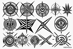 Minimalist geometric design. Vector set of sacred symbols arrows, moon, sun, eye and compass with abstract mystic signs collection drawn in lines. Magic craft. tattoo idea