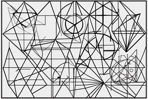 Geometric design with simple, clean lines. Abstract almost like a circuit board. Free space. Include lines, circles, triangles, elements of a compass and celestial symbols. tattoo idea