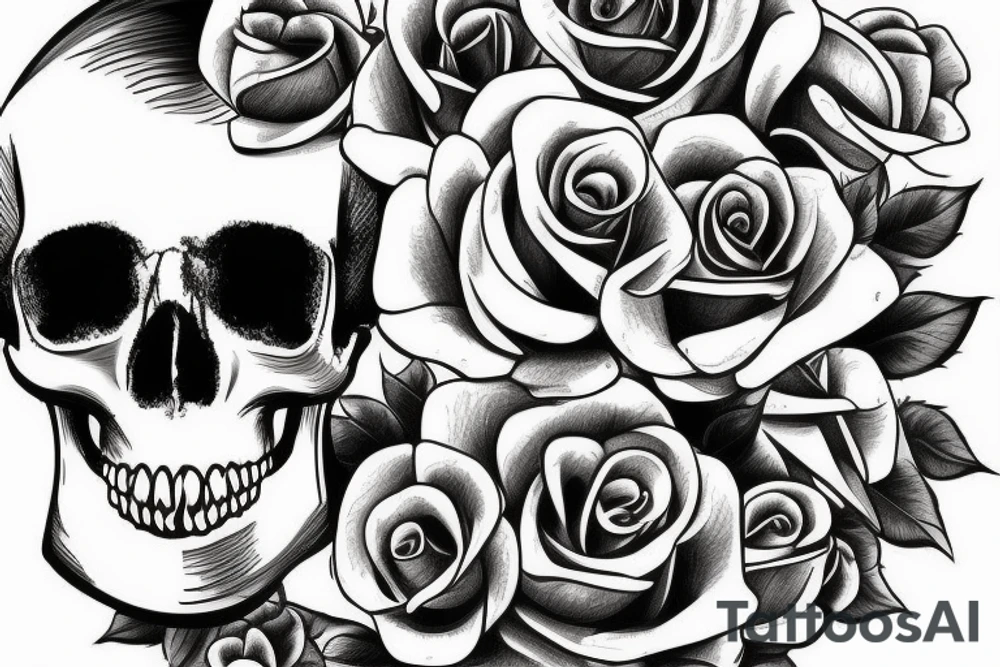 Cool skull whit roses tattoo idea