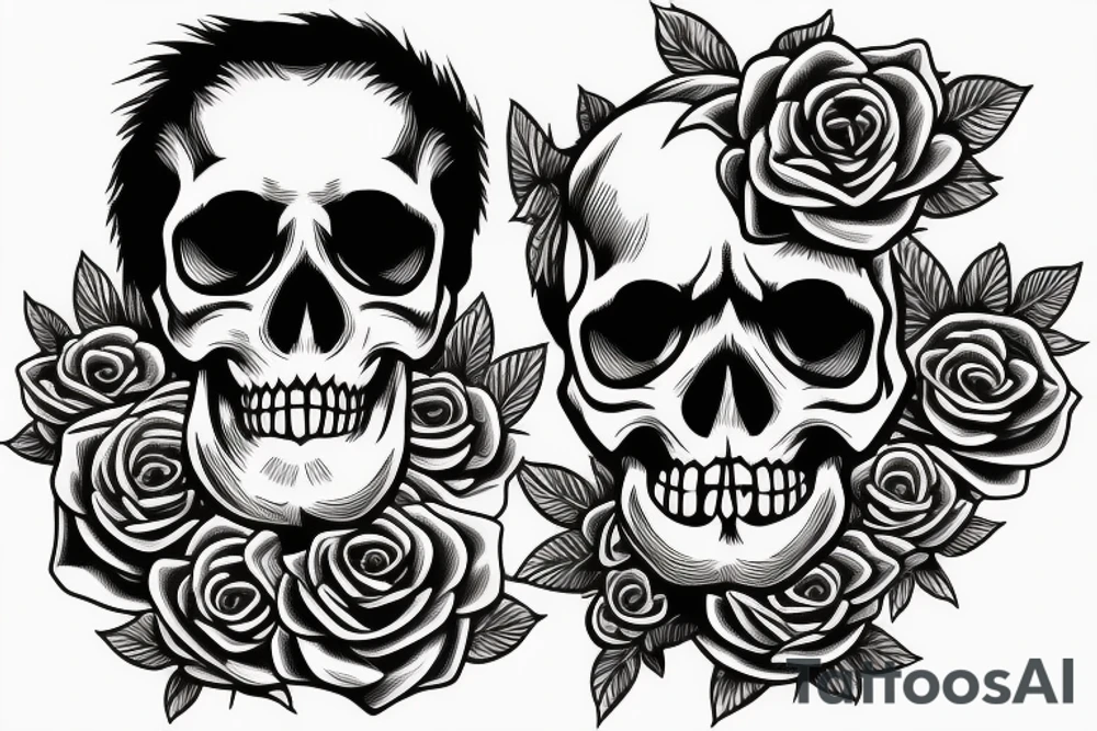 Cool skull whit roses tattoo idea
