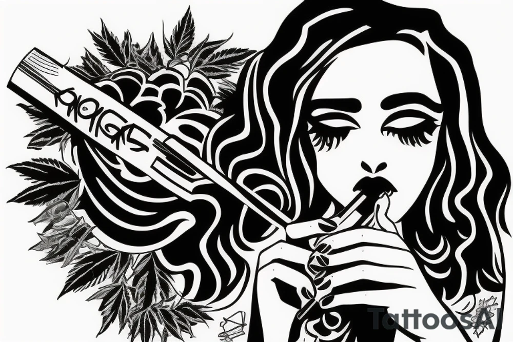 girl smoking weed from a bong tattoo idea