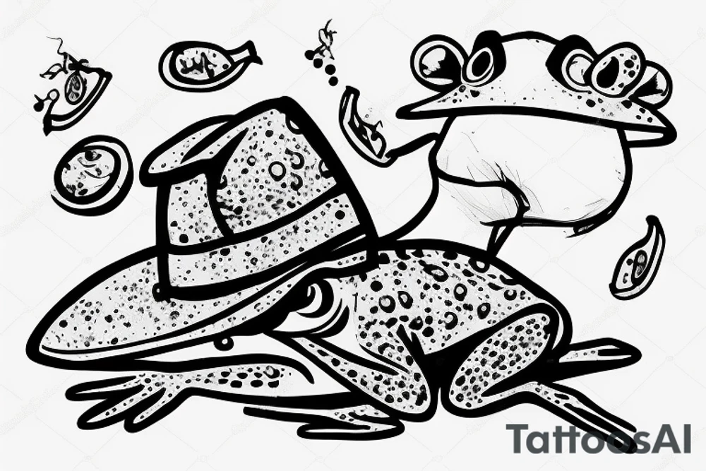 Frog whit hat sitting on a rock tattoo idea