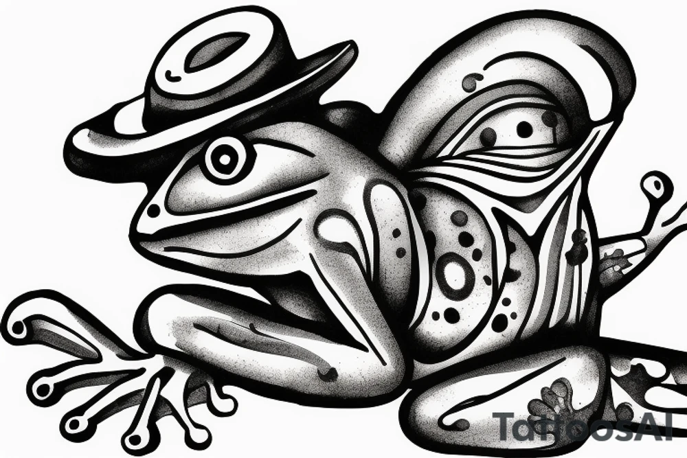Frog whit hat sitting on a rock tattoo idea