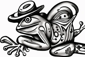 Frog whit hat sitting on a rock tattoo idea