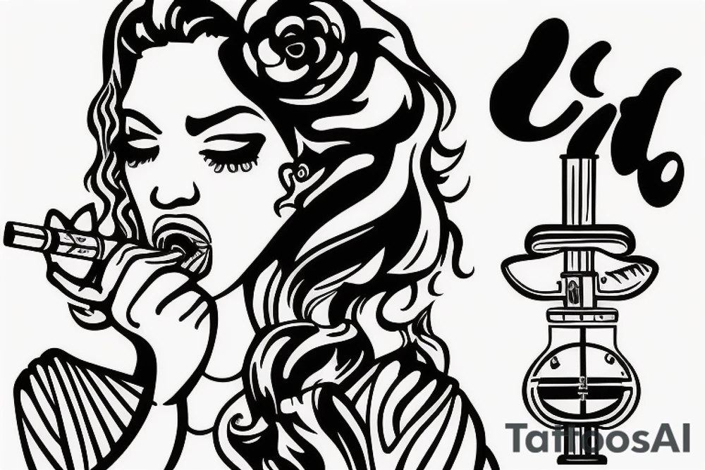girl smoking weed from a bong tattoo idea