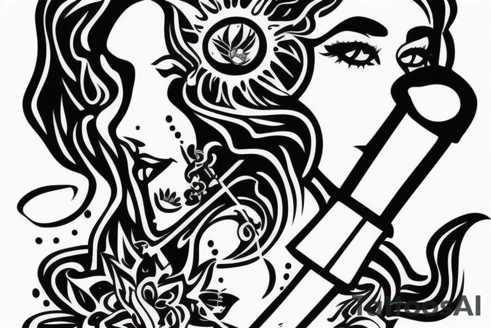 girl smoking weed from a bong tattoo idea