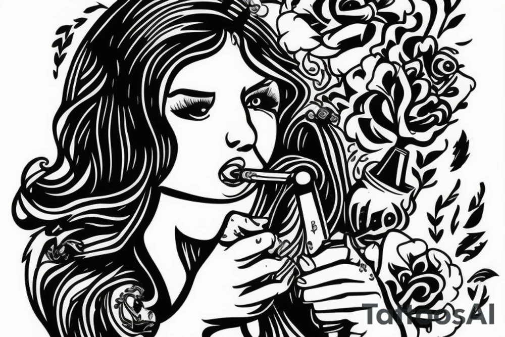 girl smoking weed from a bong tattoo idea