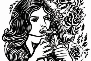 girl smoking weed from a bong tattoo idea