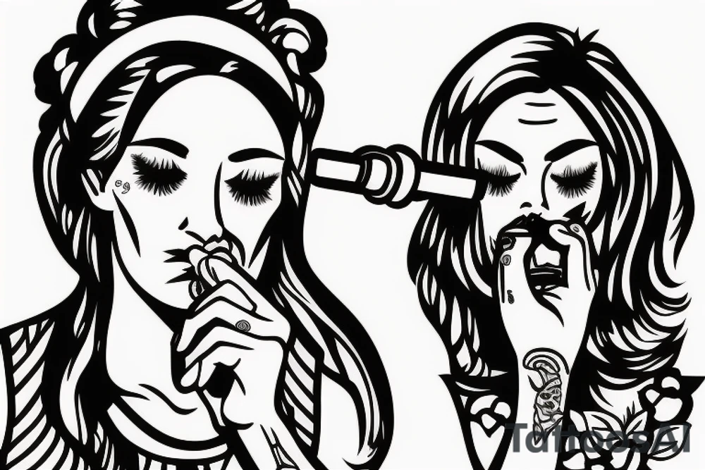 girl smoking weed from a bong tattoo idea
