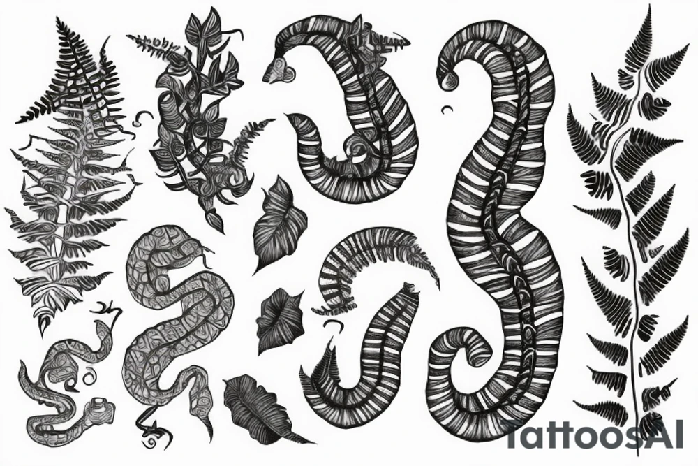 Snake with maidenhair ferns tattoo idea