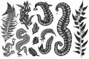Snake with maidenhair ferns tattoo idea
