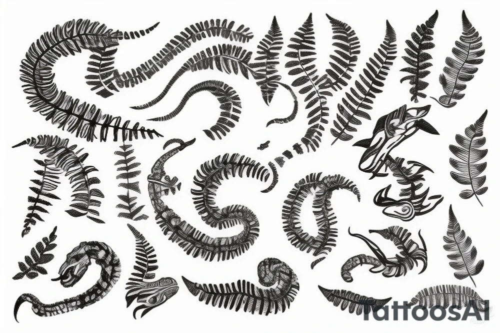 Snake with maidenhair ferns tattoo idea