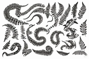 Snake with maidenhair ferns tattoo idea