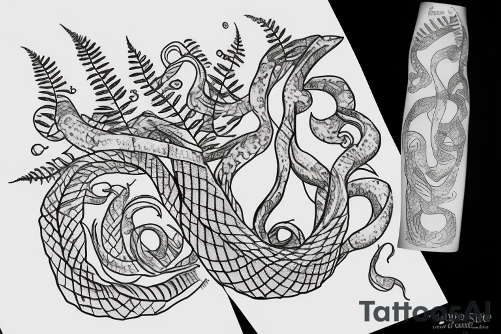Snake and maidenhair ferns tattoo idea