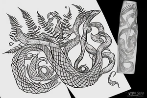 Snake and maidenhair ferns tattoo idea