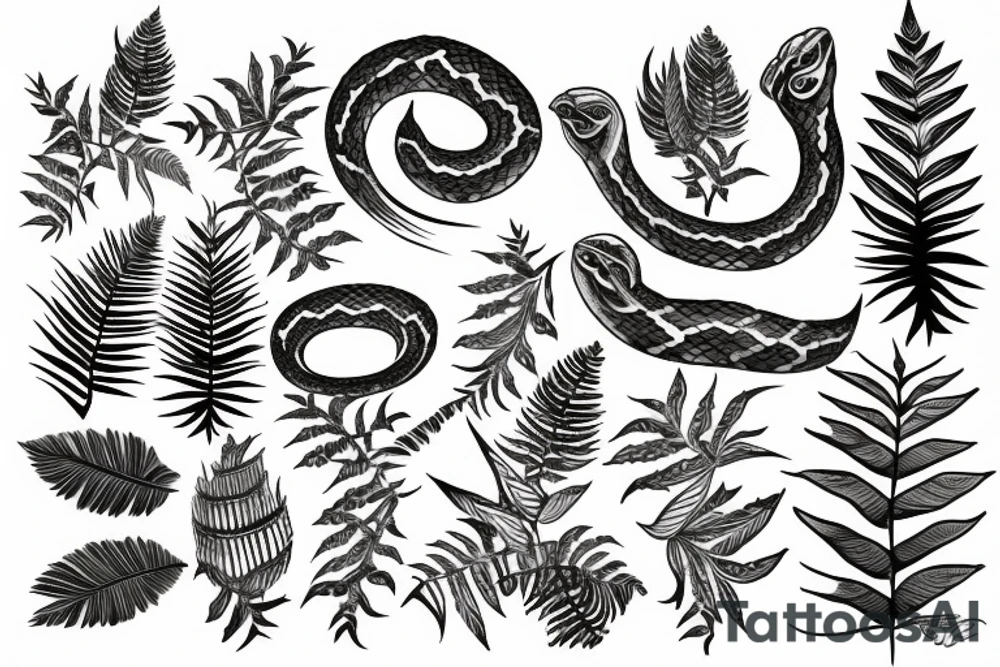 Snake surrounded by ferns tattoo idea