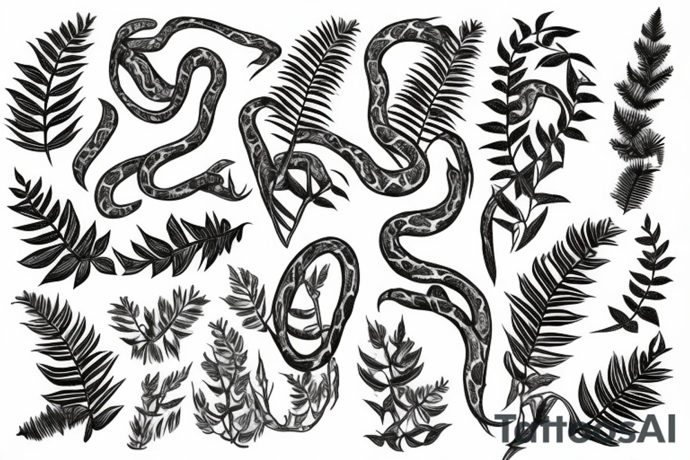 Snake surrounded by ferns tattoo idea