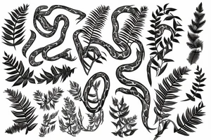 Snake surrounded by ferns tattoo idea