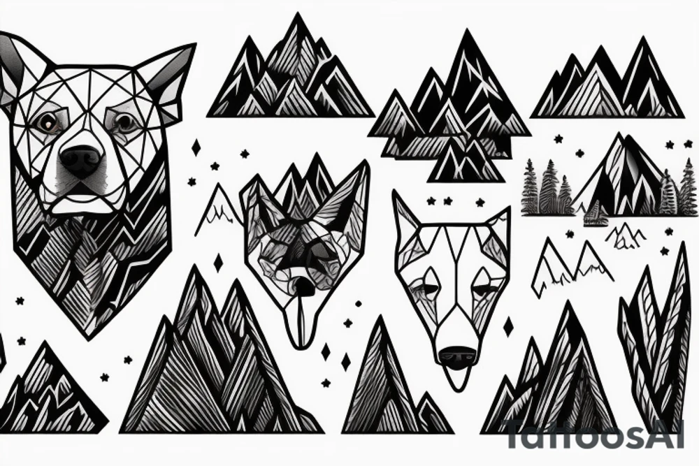 Dog walking with man into mountains tattoo idea