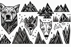 Dog walking with man into mountains tattoo idea