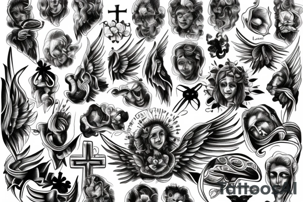 whole right hand, angel, cross, heaven, faith tattoo idea