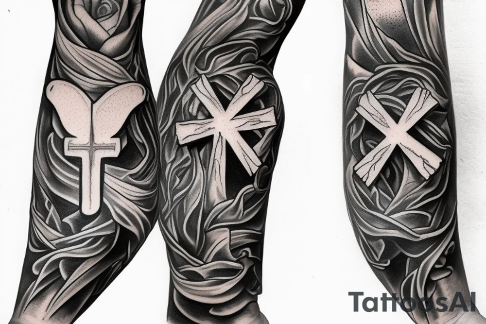 whole right hand, angel, cross, heaven, faith tattoo idea