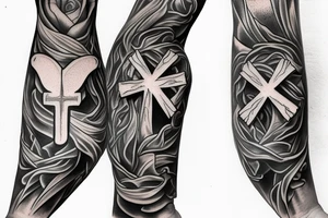 whole right hand, angel, cross, heaven, faith tattoo idea
