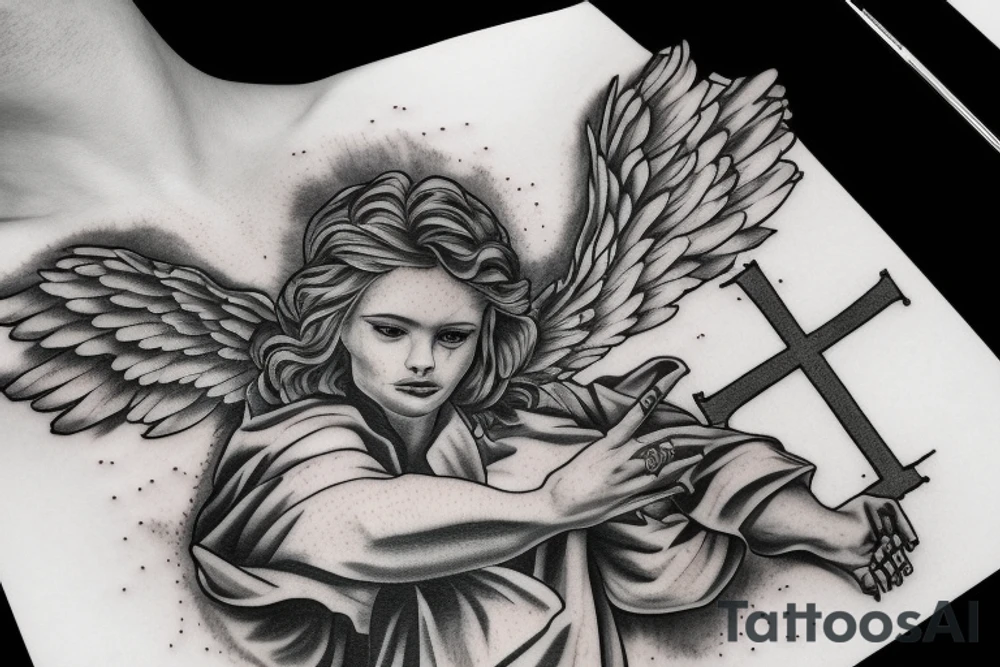 whole right hand, angel, cross, heaven, faith tattoo idea
