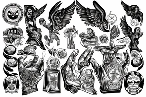 whole right hand, angel, cross tattoo idea