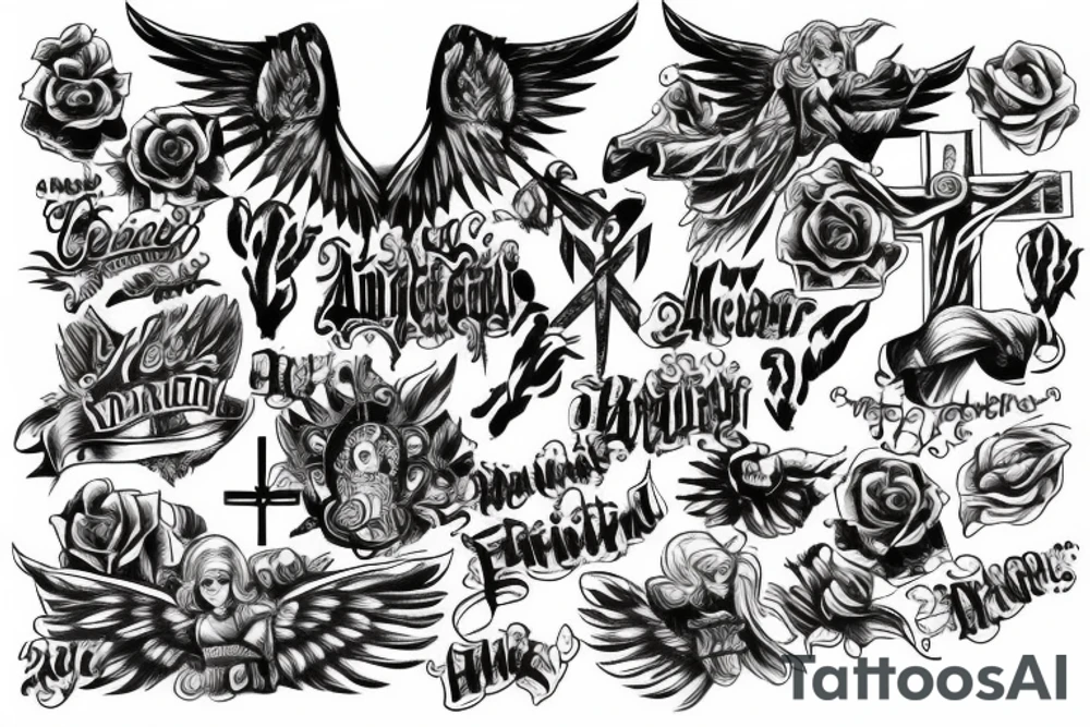whole right hand, angel, cross tattoo idea