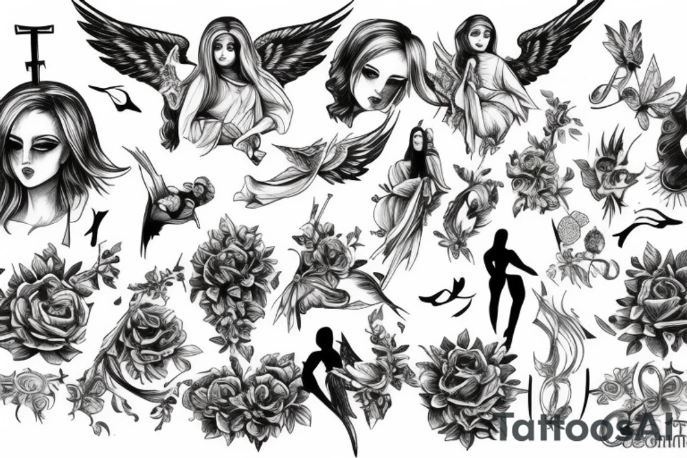 angel, cross, heaven, faith tattoo idea