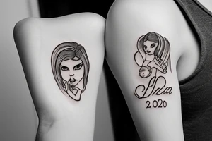 The name of a newborn "Elena" , with her birthdate 8.May 2022 written on the arm for man tattoo idea