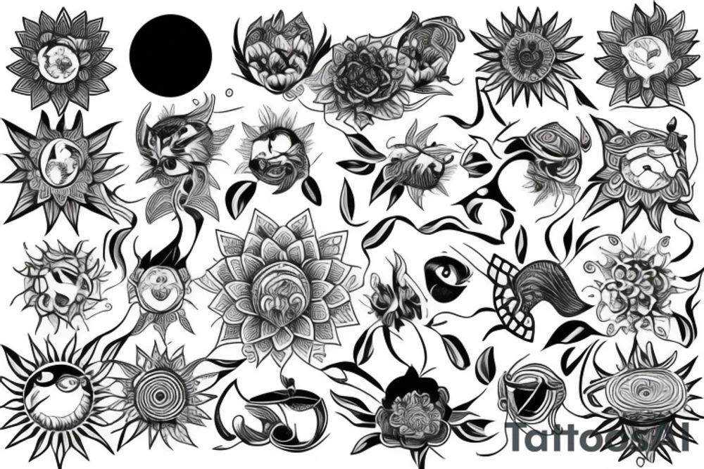Lotus and sun tattoo idea