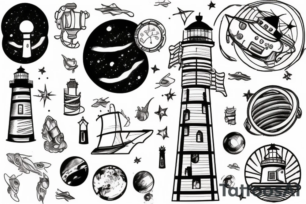 a lighthouse in space tattoo idea