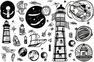 a lighthouse in space tattoo idea