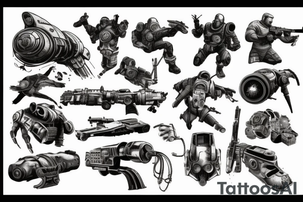 Fallout 3 brotherhood of steel shooting galting laser scene tattoo idea