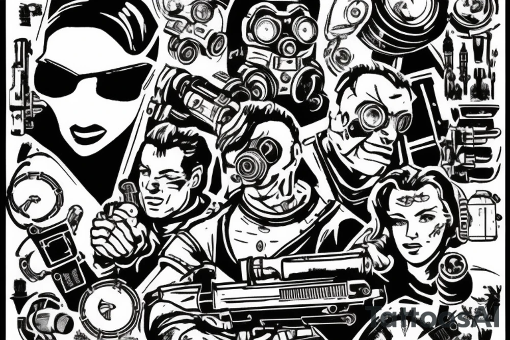 Fallout 3 brotherhood of steel shooting galting laser scene tattoo idea