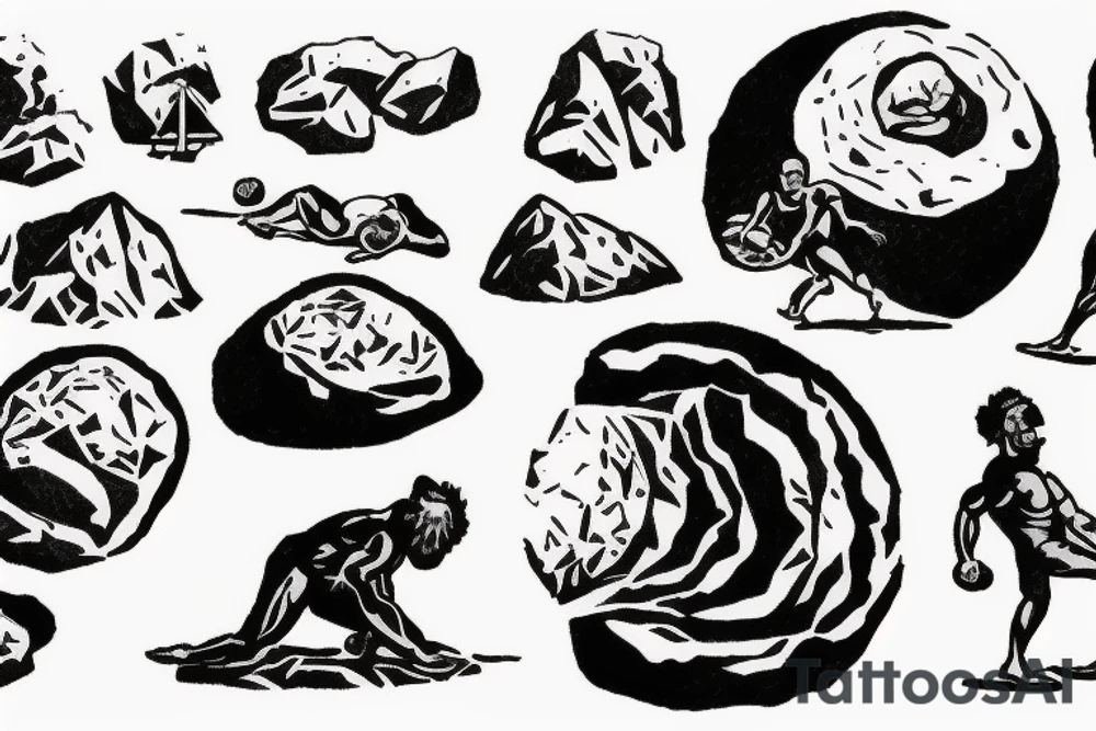 A classic image of Sisyphus would be a tattoo of him pushing the boulder up the hill. tattoo idea