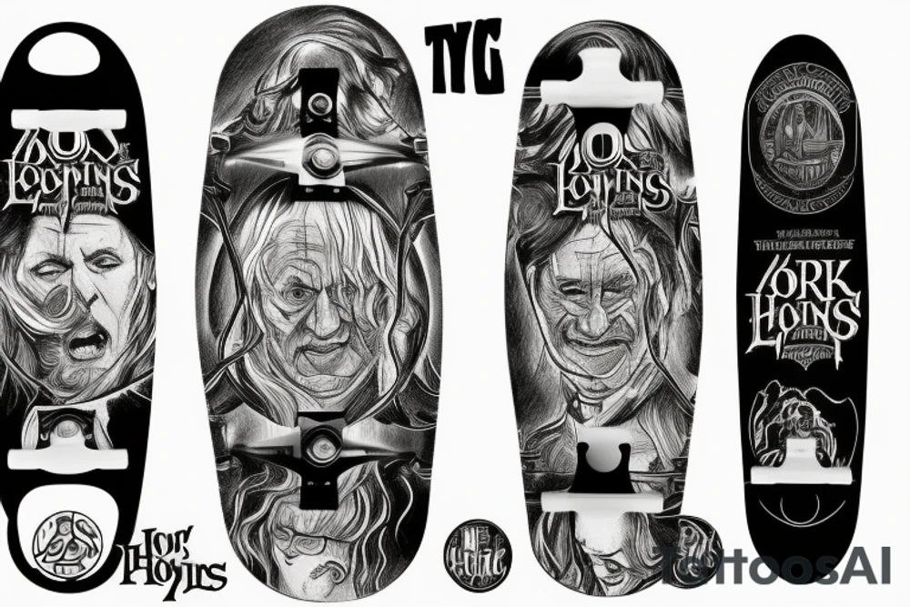 Lord of the rings gate, back to the future skateboard, Harry Potter wand and signs tattoo idea