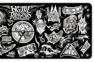 Lord of the rings gate, back to the future skateboard, Harry Potter wand and signs tattoo idea