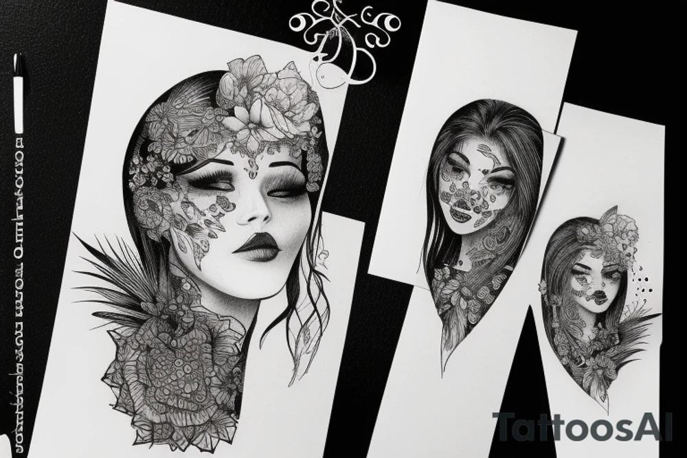 Woman face dramatic tattoo idea