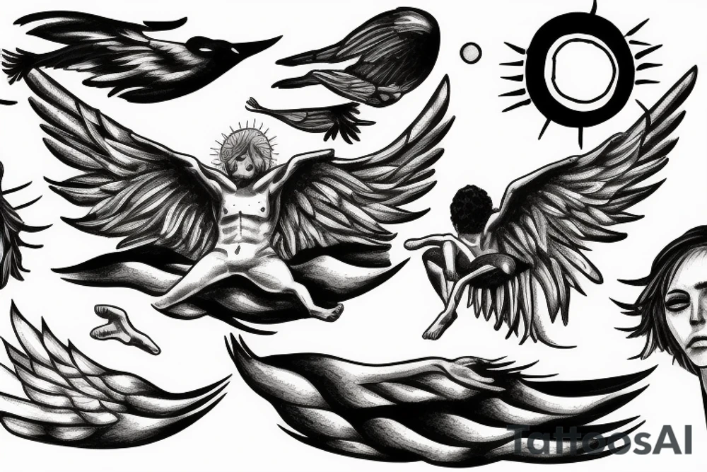 Icarus flying and reaching for the sun tattoo idea