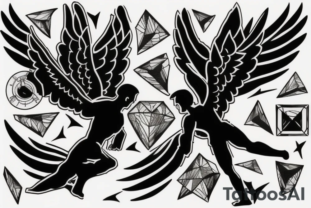 Icarus flying towards the sun. Diamond shape frame tattoo idea Icarus flying towards the sun. Diamond shape frame tattoo idea