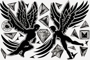 Icarus flying towards the sun. Diamond shape frame tattoo idea