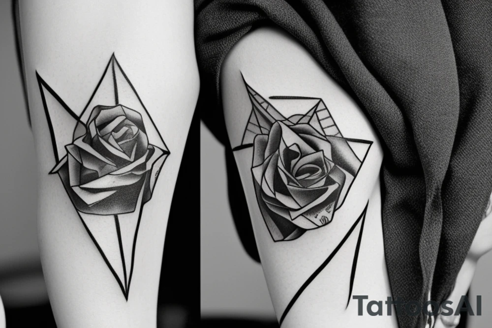 triangle long arrow rose tattoo idea