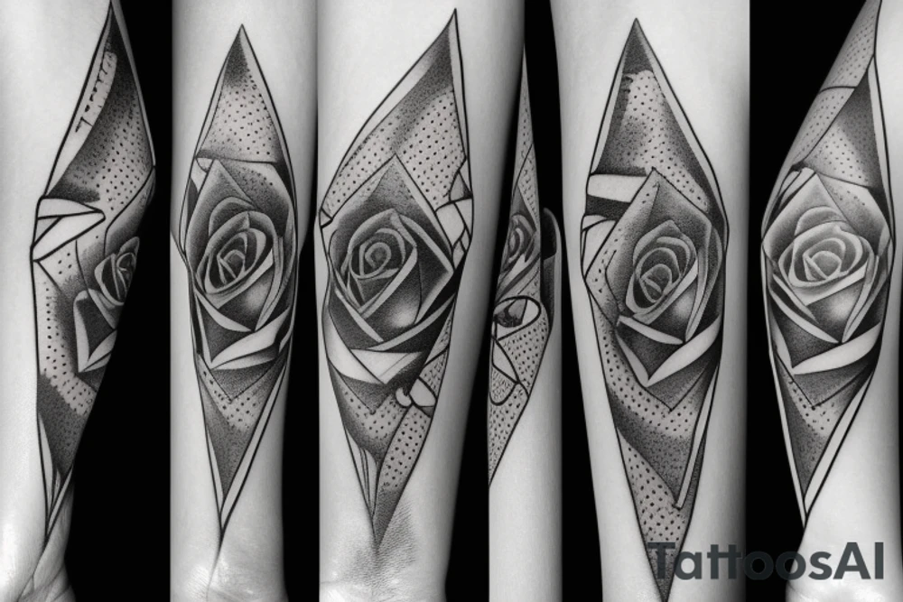 triangle long arrow rose tattoo idea