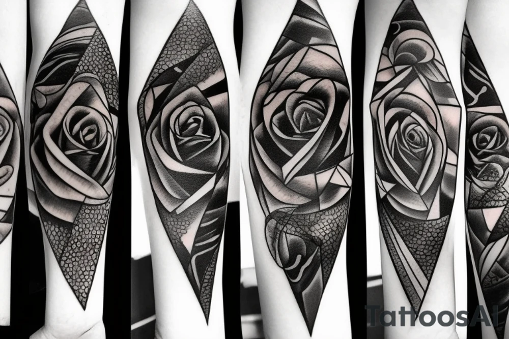 triangle long arrow rose tattoo idea