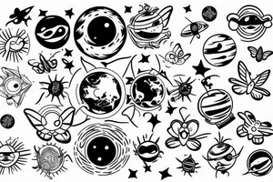 UFO in space with butterflies around the sun tattoo idea